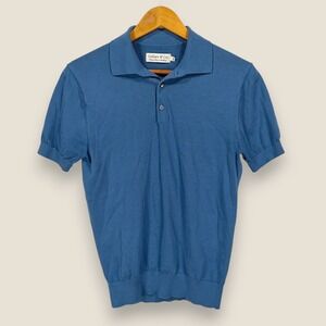 Collars & Co Cotton Silk Knit Polo Shirt Sweater Small Blue Collared Waistband
